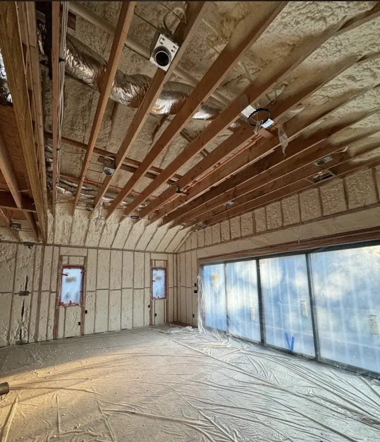 Interior walls and ceiling insulated with spray foam during new construction in American Canyon